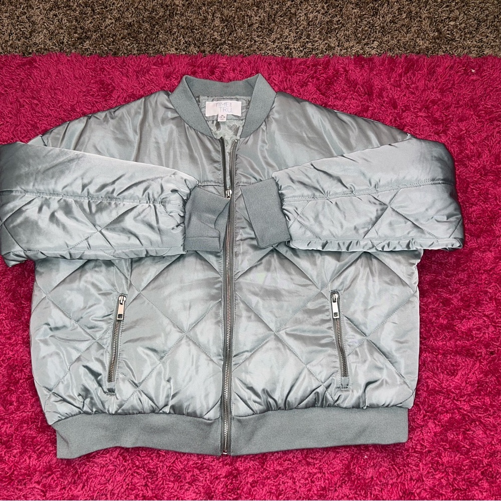 Time and Tru Sage Greeb Bomber Jacket